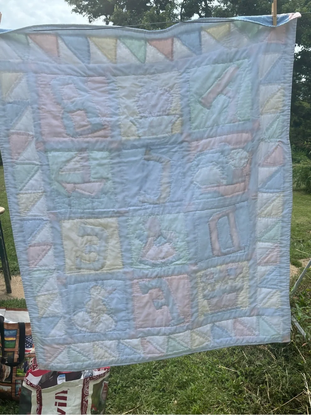Handmade Pastel Alphabet Baby Quilt - Blue, Pink, Mint, Cream